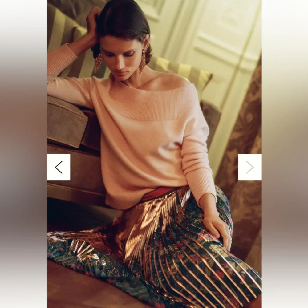 NWOT Anthropologie Maeve Pleated Printed Gold Floral Midi Knee Length Skirt 6 S - Picture 5 of 8